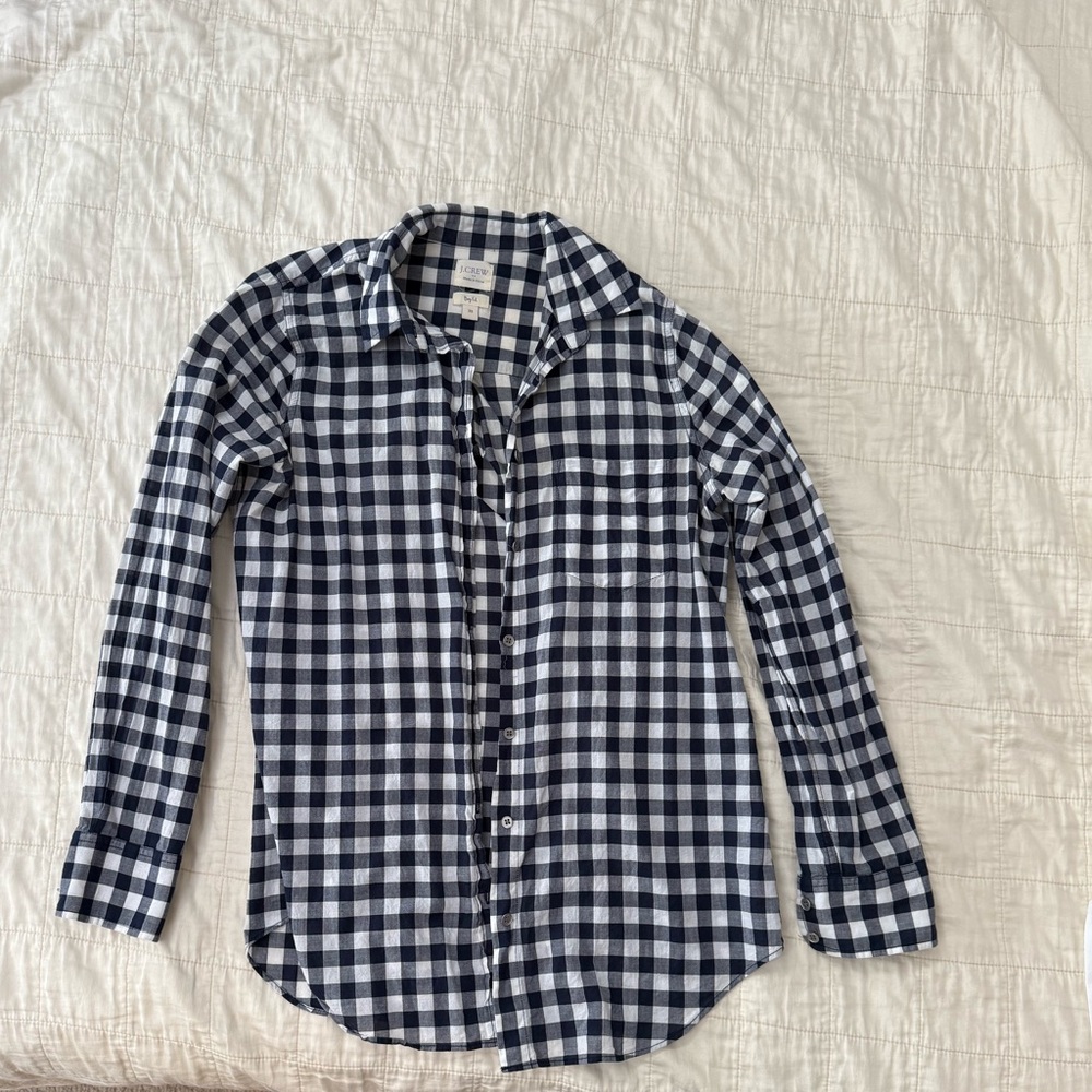 J. Crew Navy and White Plaid Shirt